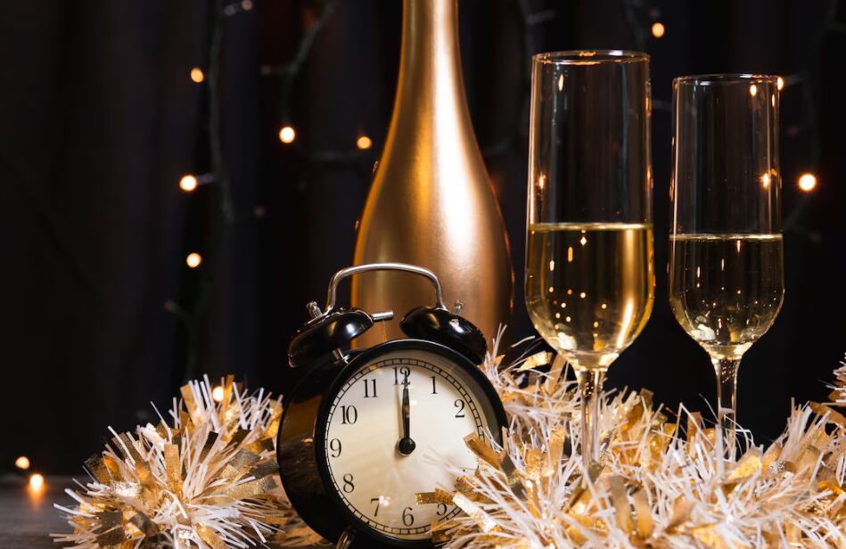 Vista lateral champagne para noche de año nuevo
